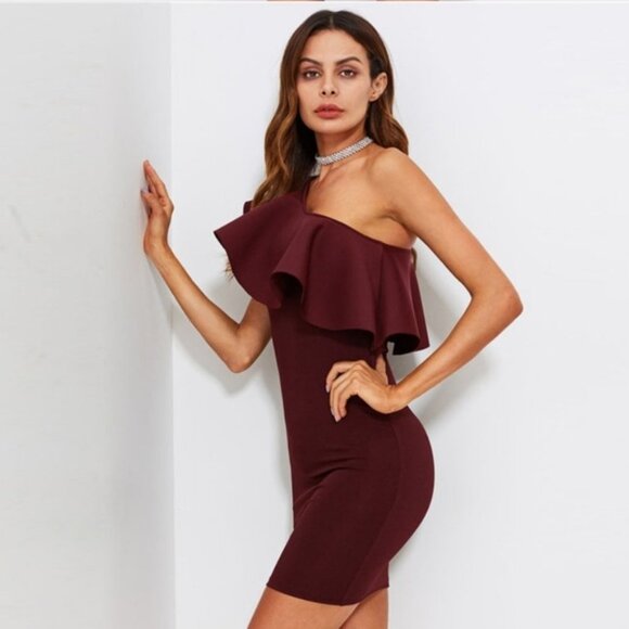 New Ruffle Off the Shoulder Bodycon Mini Dress - Picture 4 of 6